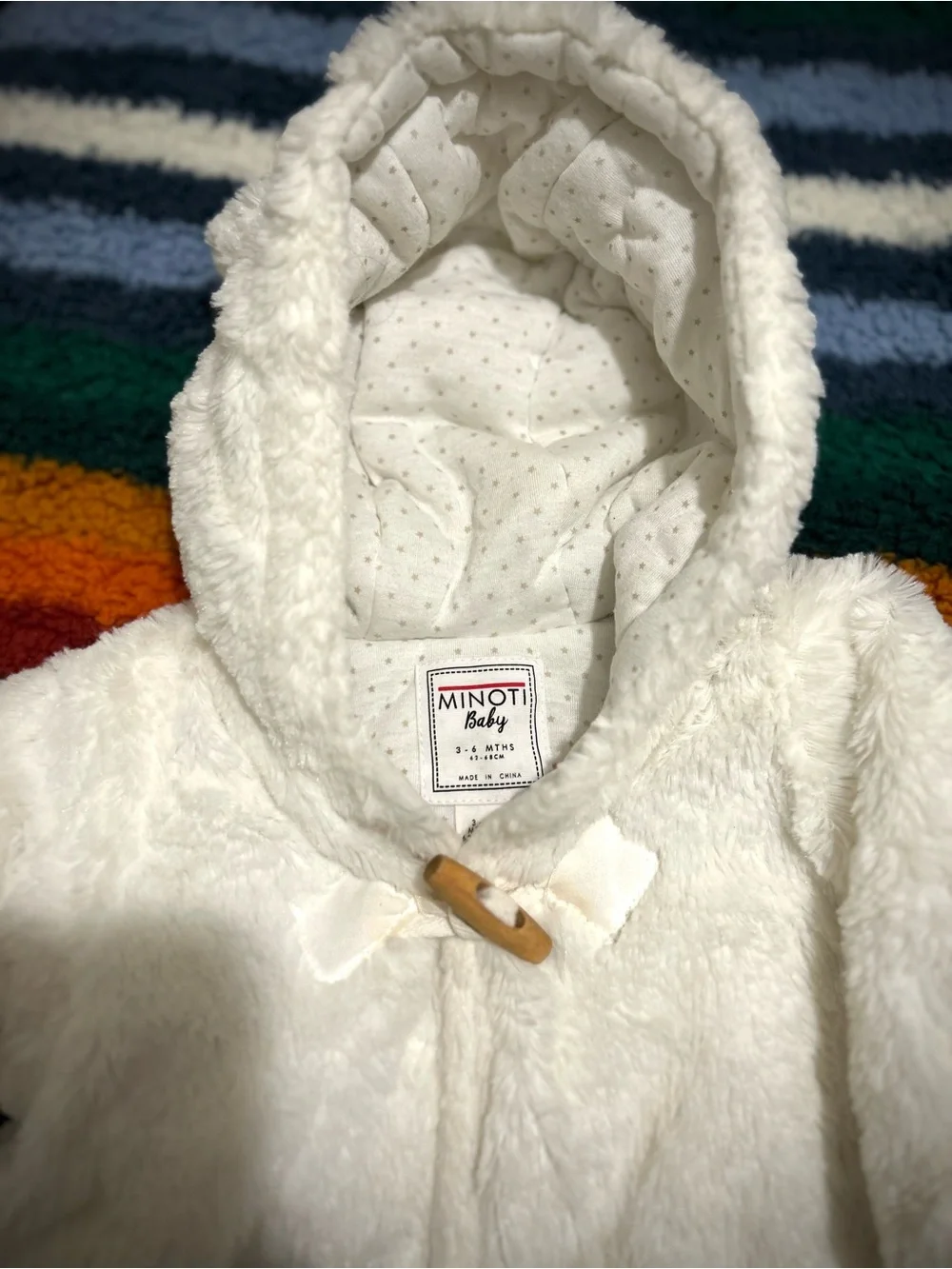MINOTI Baby Cream Fleece Footed One-Piece with Hood